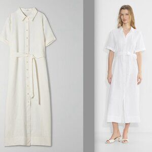 Aritzia Wilfred Eleta 100% Linen Dress | Size L | Light Birch | Shirt Dress belt